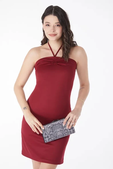 Bağcık detaylı abiye elbise ürün görseli 1