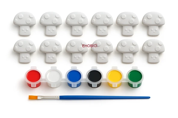 Ehobici Taş Boyama Seti Mantarlar 6 Renk Akrilik Boya 5ml + Fırça ürün görseli 1