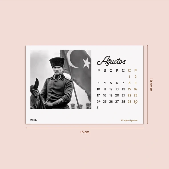 2026 Atatürk Masa Takvimi | Doğal Ahşap Tabanlı Masaüstü Takvimi - Resim 7