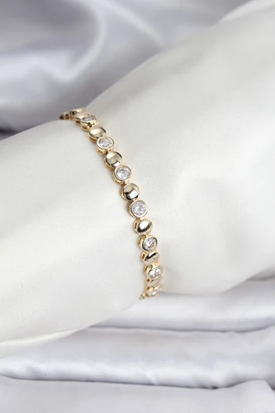 14K Gold Renk Kaplama Zirkon Taşlı CM Kadın Bileklik ürün görseli 1