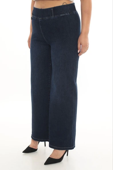 Büyük Beden Denim Toparlayıcı Yüksek Bel Boru Paça Kadın Pantolon ürün görseli 1