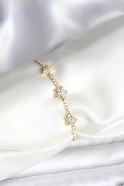 Yıldız Model Zirkon Taşlı Gold Renk Pirinç Su Yolu Kadın Bileklik ürün görseli 1
