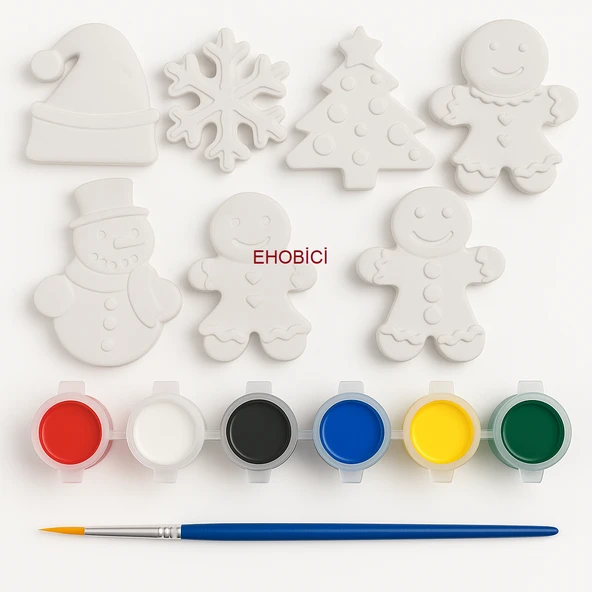 Ehobici Taş Boyama Seti Yılbaşı Yeniyıl 6 Renk Akrilik Boya 5ml + Fırça ürün görseli 1