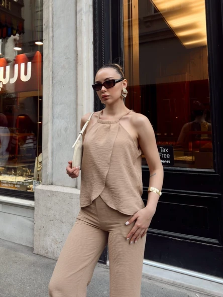 Kruvaze takım ayrobin bej s054 - Resim 5