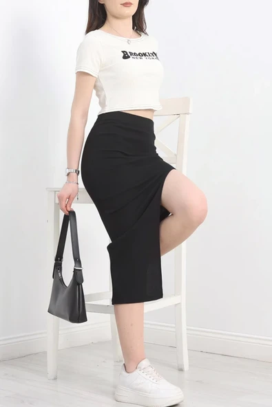 Nakışlı etekli takım siyah beyaz s3899 - Resim 7