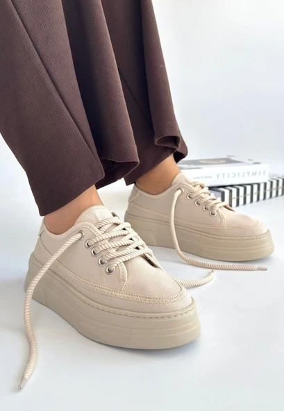 Carin Bej Keten Bağcıklı Spor Ayakkabı ürün görseli 1