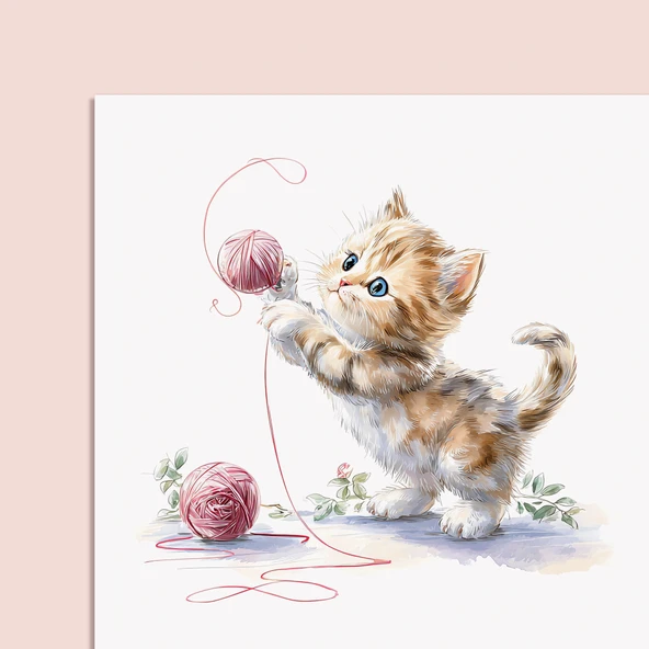 2026 Sevimli Yavru Kedili Masa Takvimi | Doğal Ahşap Tabanlı Takvim | Pastel Pembe Kedi illüstrasyonlu Takvim - Resim 5