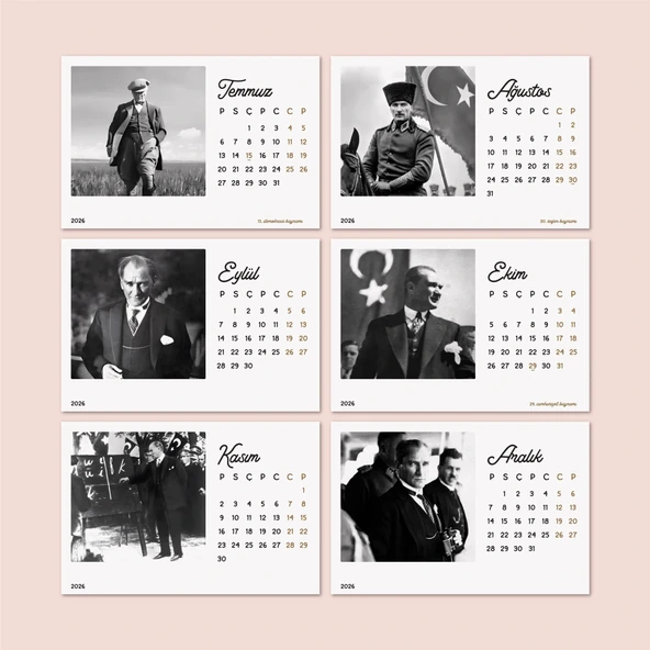 2026 Atatürk Masa Takvimi | Doğal Ahşap Tabanlı Masaüstü Takvimi - Resim 4