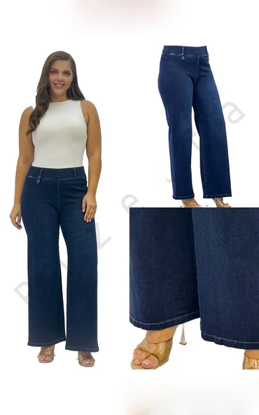 Büyük Beden Denim Toparlayıcı Yüksek Bel Boru Paça Kadın Pantolon - Resim 5