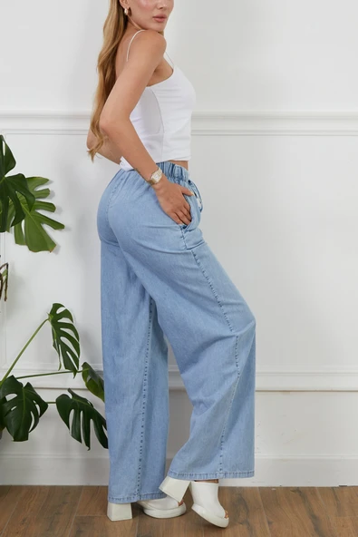 Kadın Rahat Kesim Beli Lastikli İ̇nce Kot Pantolon - Resim 5