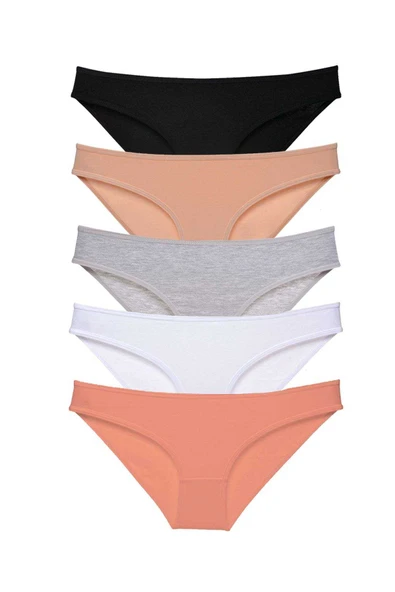 5 adet Süper Eko Set Likralı Kadın Slip Külot Siyah Ten Gri Beyaz Pudra ürün görseli 1