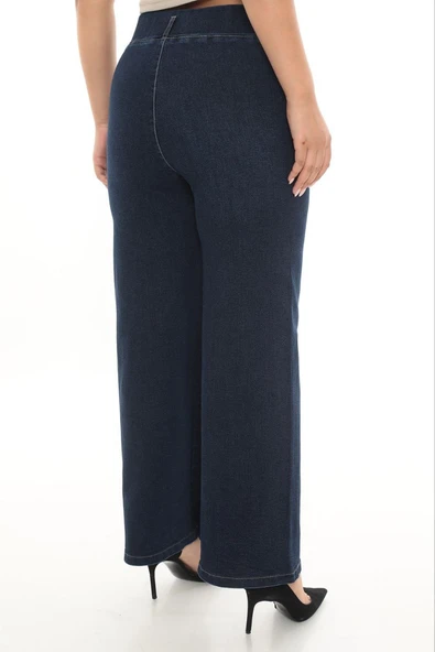 Büyük Beden Denim Toparlayıcı Yüksek Bel Boru Paça Kadın Pantolon - Resim 3