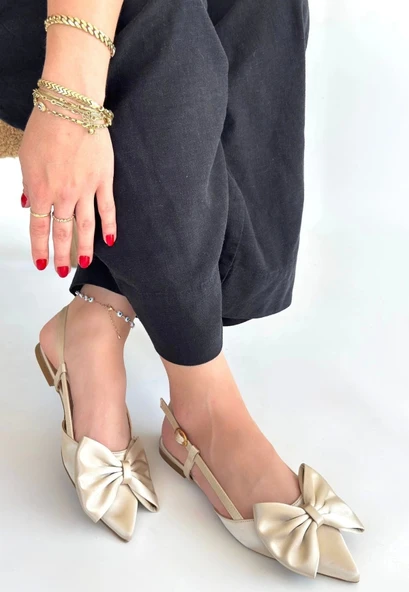 Cenya Bej Saten Babet Ayakkabı ürün görseli 1