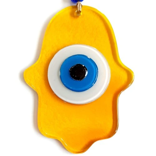 Nazar Boncuklu Bal Rengi Fatma Ana Bereket Eli Cam Duvar Süsü ürün görseli 1