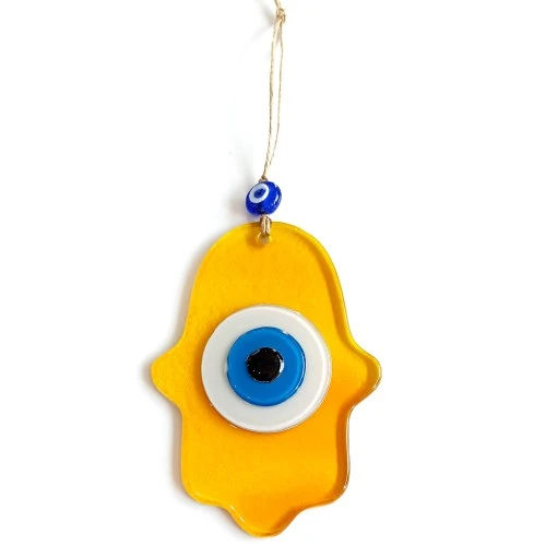 Nazar Boncuklu Bal Rengi Fatma Ana Bereket Eli Cam Duvar Süsü - Resim 2