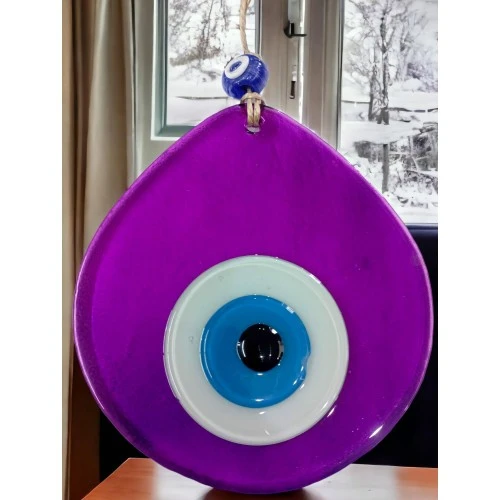 Orta Boy Şeffaf Mor Damla Desen Nazar Boncuklu Duvar Dekoru Cam Duvar Süsü ürün görseli 1