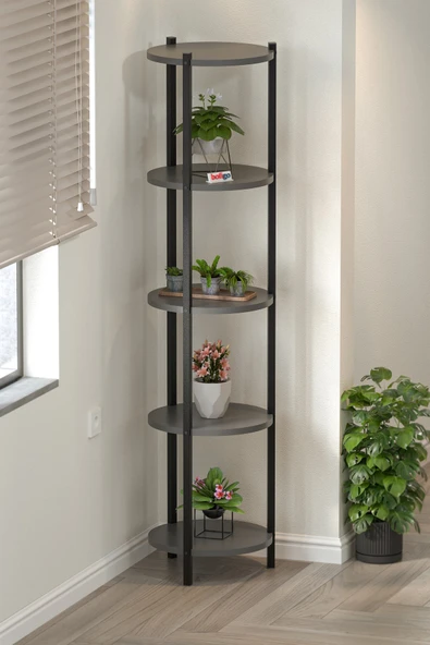 5 Raflı Çiçeklik Rafı Saksılık Standı Dekoratif Aksesuar Rafı Saksılık Lale Antrasit - Resim 3