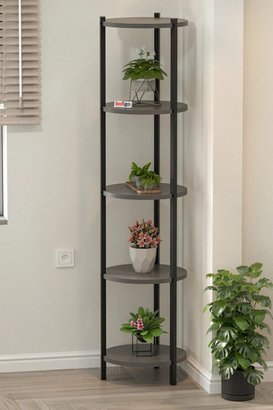 5 Raflı Çiçeklik Rafı Saksılık Standı Dekoratif Aksesuar Rafı Saksılık Lale Antrasit - Resim 2