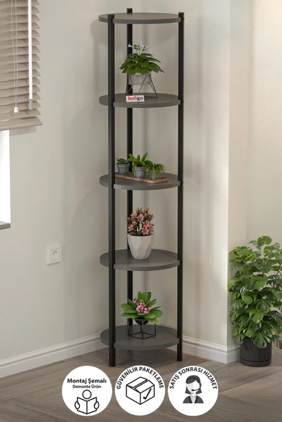 5 Raflı Çiçeklik Rafı Saksılık Standı Dekoratif Aksesuar Rafı Saksılık Lale Antrasit ürün görseli 1