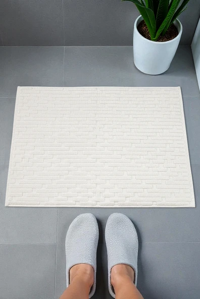 Tuğla Desenli 2li Ayak Havlusu - 50x70 cm - Su Emici Banyo Paspası Seti - Beyaz ürün görseli 1