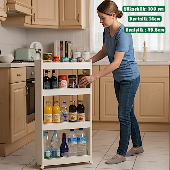 Technow Motek SR-04 Tekerlekli Plastik Mutfak,Banyo Rafı 4 Katlı Organizer Beyaz - Resim 2