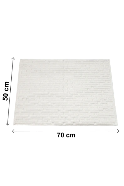 Tuğla Desenli 2li Ayak Havlusu - 50x70 cm - Su Emici Banyo Paspası Seti - Beyaz - Resim 6