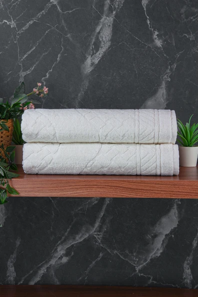 Ayak İzi Desenli 2li Ayak Havlusu - 50x70 cm - Su Emici Banyo Paspası Seti - Beyaz - Resim 2