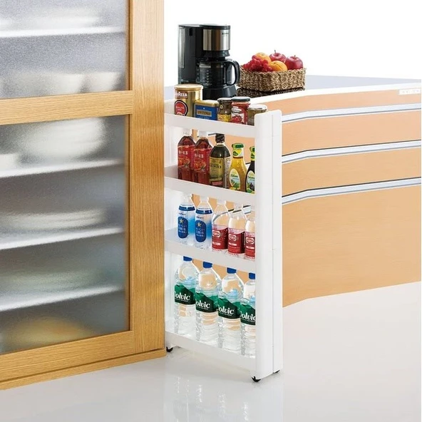 Technow Motek SR-04 Tekerlekli Plastik Mutfak,Banyo Rafı 4 Katlı Organizer Beyaz - Resim 6