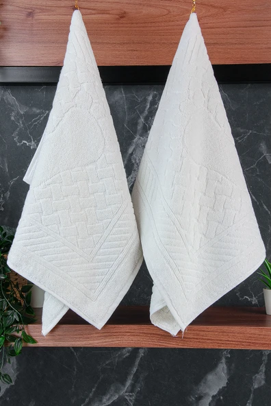 Ayak İzi Desenli 2li Ayak Havlusu - 50x70 cm - Su Emici Banyo Paspası Seti - Beyaz - Resim 5