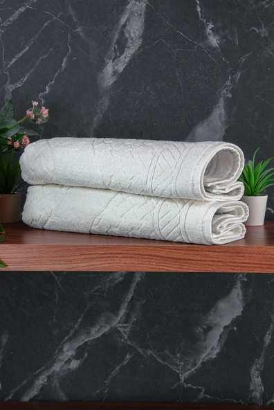 Ayak İzi Desenli 2li Ayak Havlusu - 50x70 cm - Su Emici Banyo Paspası Seti - Beyaz - Resim 3