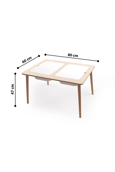 Montessori Çocuk Ahşap Oyun Etkinlik Çalışma Masası Seti, Sandalyeli Ve 2 Saklama Alanlı - Resim 5