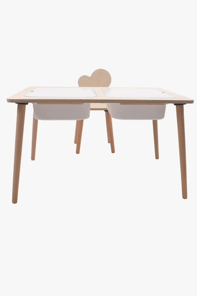 Montessori Çocuk Ahşap Oyun Etkinlik Çalışma Masası Seti, Sandalyeli Ve 2 Saklama Alanlı - Resim 7