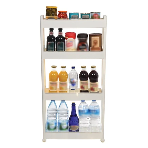 Technow Motek SR-04 Tekerlekli Plastik Mutfak,Banyo Rafı 4 Katlı Organizer Beyaz - Resim 7