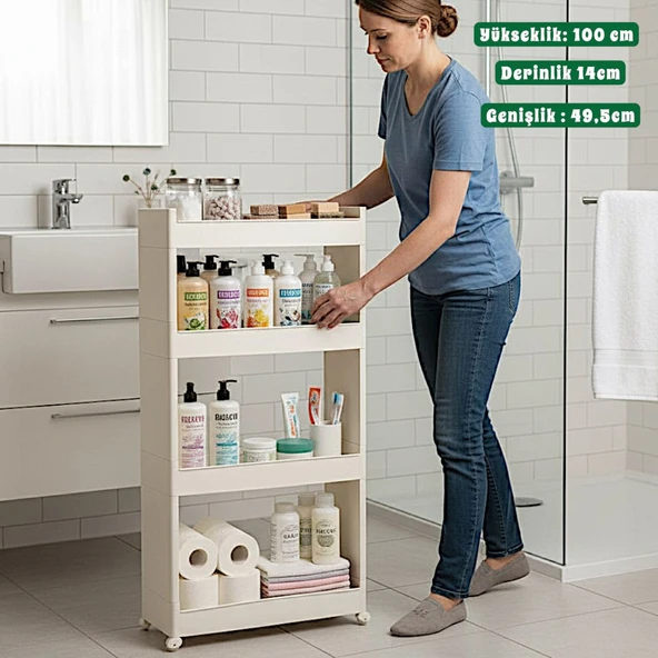 Technow Motek SR-04 Tekerlekli Plastik Mutfak,Banyo Rafı 4 Katlı Organizer Beyaz ürün görseli 1