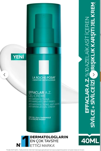 La Roche Posay Effaclar A.Z. %10 Azelaik Asit İçeren Sivilce & Sivilce İzi & Kırışıklık Karşıtı Jel Krem 40ml ürün görseli 1