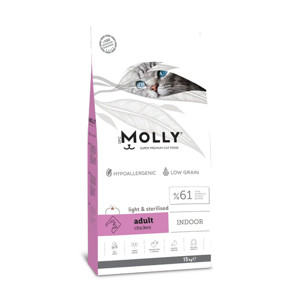 Molly Hipoalerjenik Düşük Tahıllı Tavuklu Kısırlaştırılmış Yetişkin Kedi Maması 15 Kg ürün görseli 1