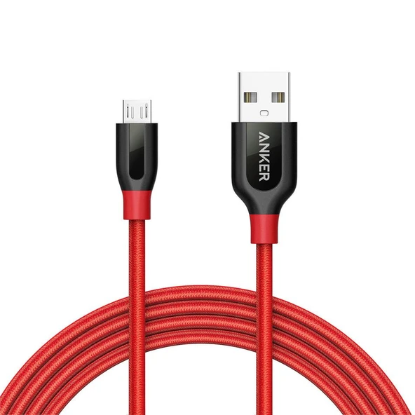 Anker Powerline+ Micro USB Örgülü Şarj/Data Kablosu 1.8 Metre - Kırmızı - A8143 ürün görseli 1
