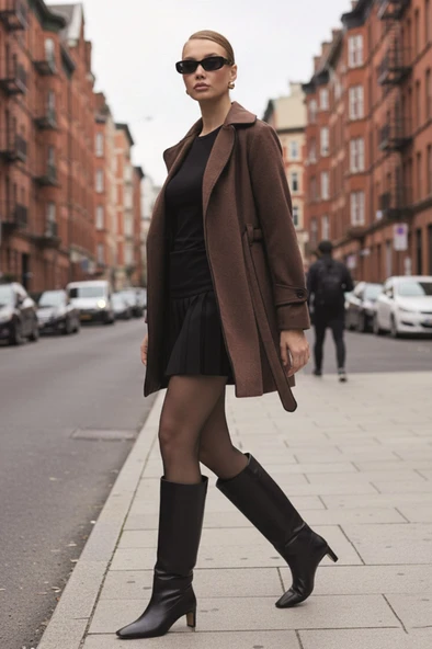 Kaşe Kadın Şık Yaka Kaban ve Kemer - Resim 5