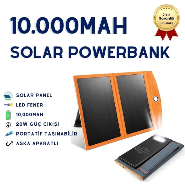 10.000mAh Güneş Enerjili Solar Powerbank ürün görseli 1