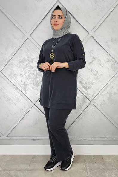 KADIN KOL KISMI ÇIT ÇIT DETAYLI KOLYELİ TESETTÜR TAKIM - Resim 5