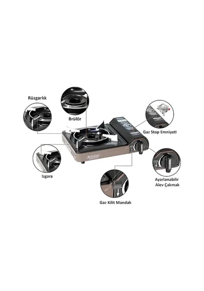 Orcamp Tekli Portatif Köşeli Ocak Gri CK-505 - Resim 5