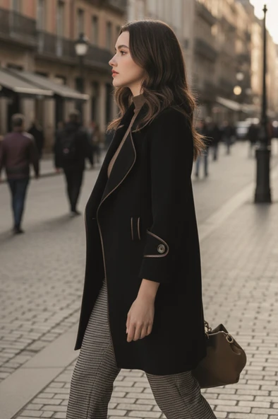 Kaşe Kadın Şık Yaka Kaban ve Kemer - Resim 3