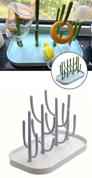 DailyTech Kaktüs Tasarımlı Bebek Biberon Aksesuar Kurutma Standı Su Drenajlı Hijyenik Organizer - Resim 7