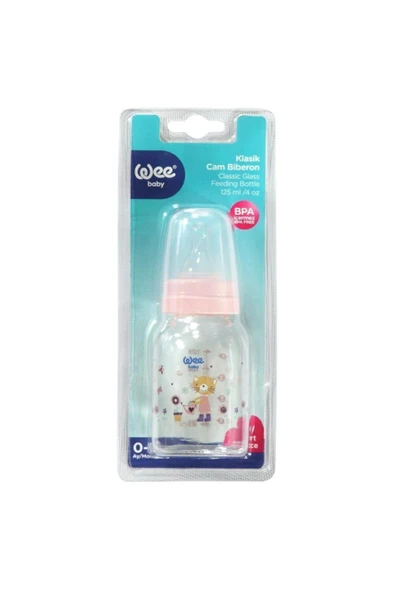 WEE BABY 877 Klasik Cam Biberon 125 ml 0-6 Ay Pembe ürün görseli 1