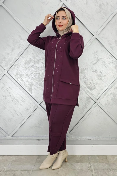 KADIN BEDEN TAŞ DETAYLI TESETTÜR TAKIM ürün görseli 1