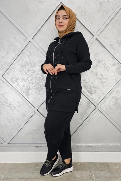 KADIN BEDEN TAŞ DETAYLI TESETTÜR TAKIM - Resim 6