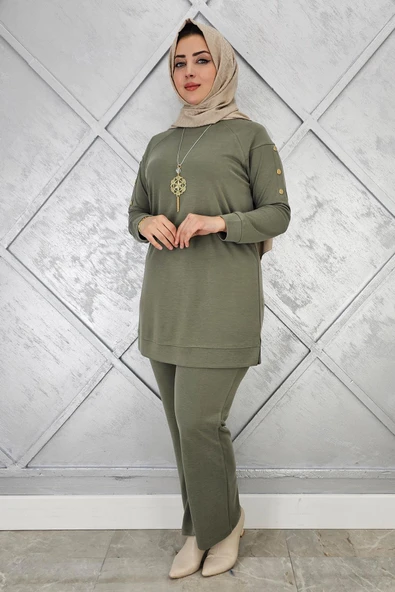 KADIN KOL KISMI ÇIT ÇIT DETAYLI KOLYELİ TESETTÜR TAKIM - Resim 2