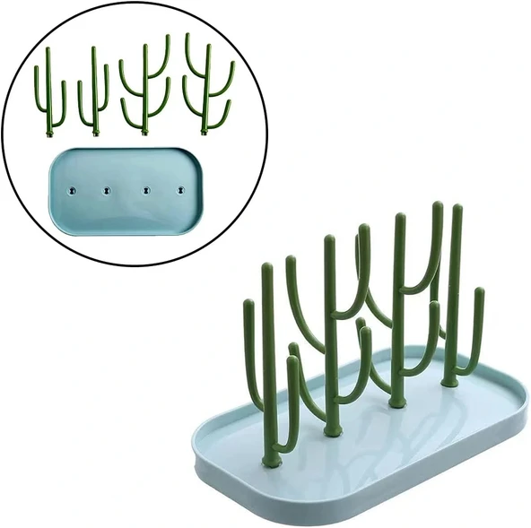 DailyTech Kaktüs Tasarımlı Bebek Biberon Aksesuar Kurutma Standı Su Drenajlı Hijyenik Organizer - Resim 2