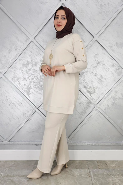 KADIN KOL KISMI ÇIT ÇIT DETAYLI KOLYELİ TESETTÜR TAKIM - Resim 6