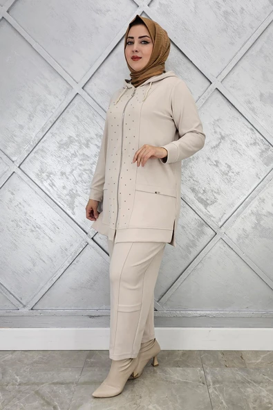 KADIN BEDEN TAŞ DETAYLI TESETTÜR TAKIM - Resim 7